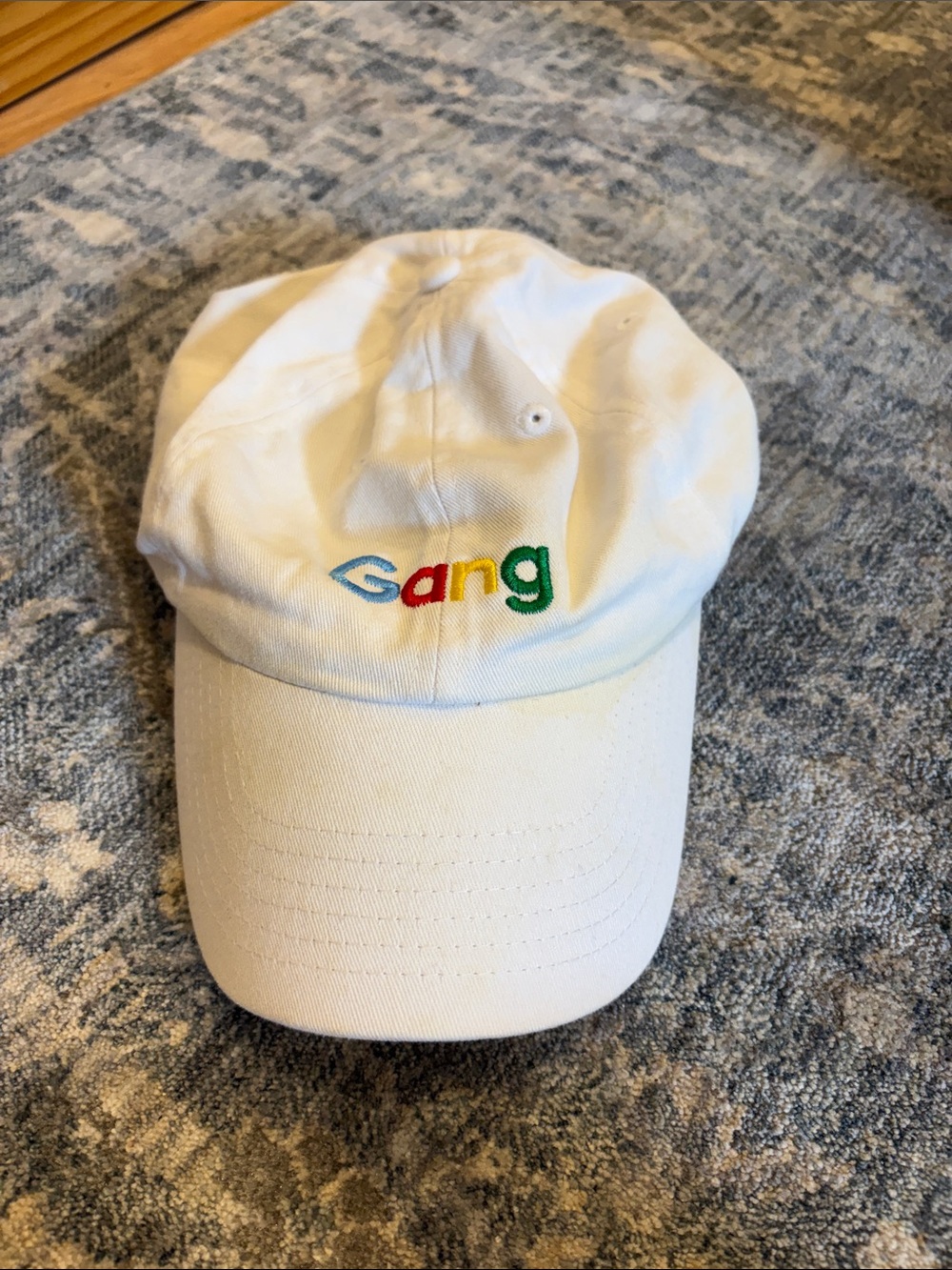 White Embroidered 'Gang' Cotton Baseball Cap